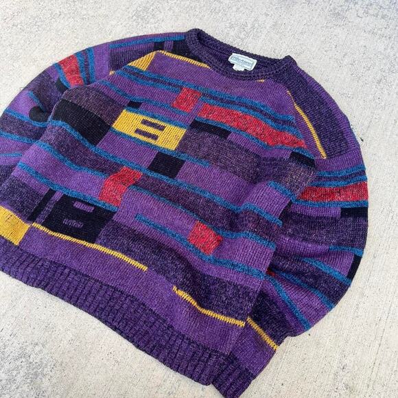 Milestone 80’s Purple Multi-Colored Geometric Pattern Pullover Sweater - Picture 2 of 8